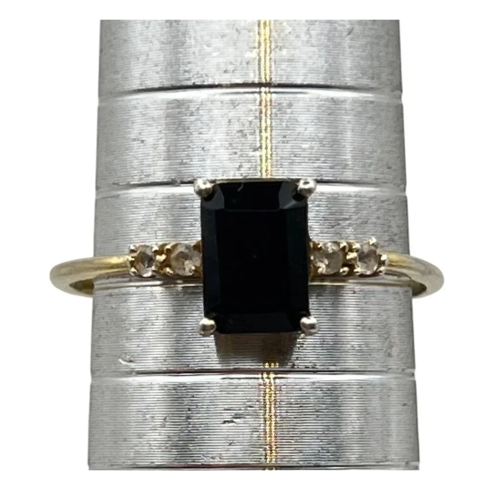 Sterling Silver Vermeil Ring Black Onyx CZ Sz 8 Signed 925 YS India Dainty 1.08g - Picture 3 of 13